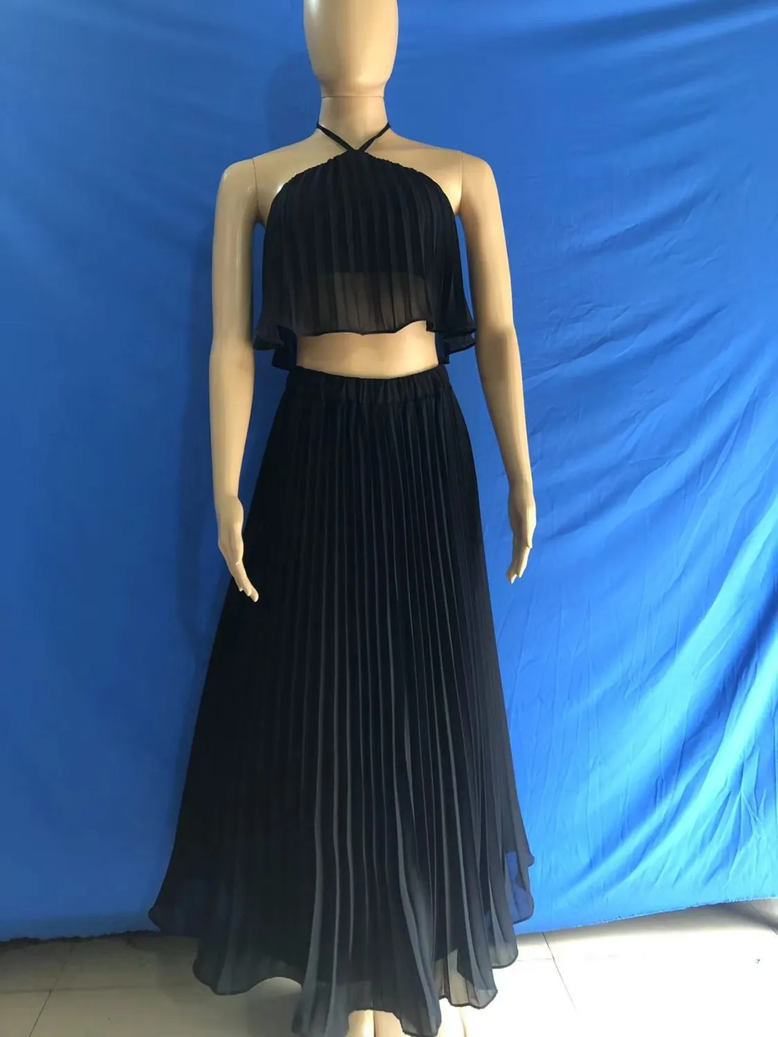 Women Summer Casual Solid Sleeveless Pleated Lace-Up Pleated Skirt 3 Women Summer Casual Solid Sleeveless Pleated Lace-Up Pleated Skirt - Image 3