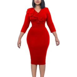 Women's Dress African Chic Elegant Beaded Ruffle V Neck Bodycon Dress -Deals Toggenix Store 0029339bfa7973e2
