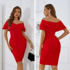 The Red Dress High Sense Party Off Shoulder Bandage Dress 20 The Red Dress High Sense Party Off Shoulder Bandage Dress -Deals Toggenix Store 00d34cc1fd06c6e3