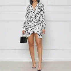 Women Printed V-neck Tie Waist Long Sleeve Irregular Dress -Deals Toggenix Store 00f95c3763c44ba1