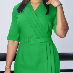 Women's Summer Short Sleeve V Neck Solid Color OL Career African Dress -Deals Toggenix Store 0121e72ecc72c72f
