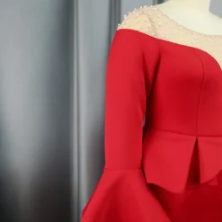 Round Neck See-Through Beaded Flare Sleeve Sexy Peplum Dress -Deals Toggenix Store 0144493fd729a805