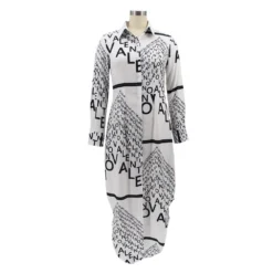 Women Letter Irregular Print Turndown Collar Long Sleeve Maxi Dress -Deals Toggenix Store 01624f7f4436f5aa