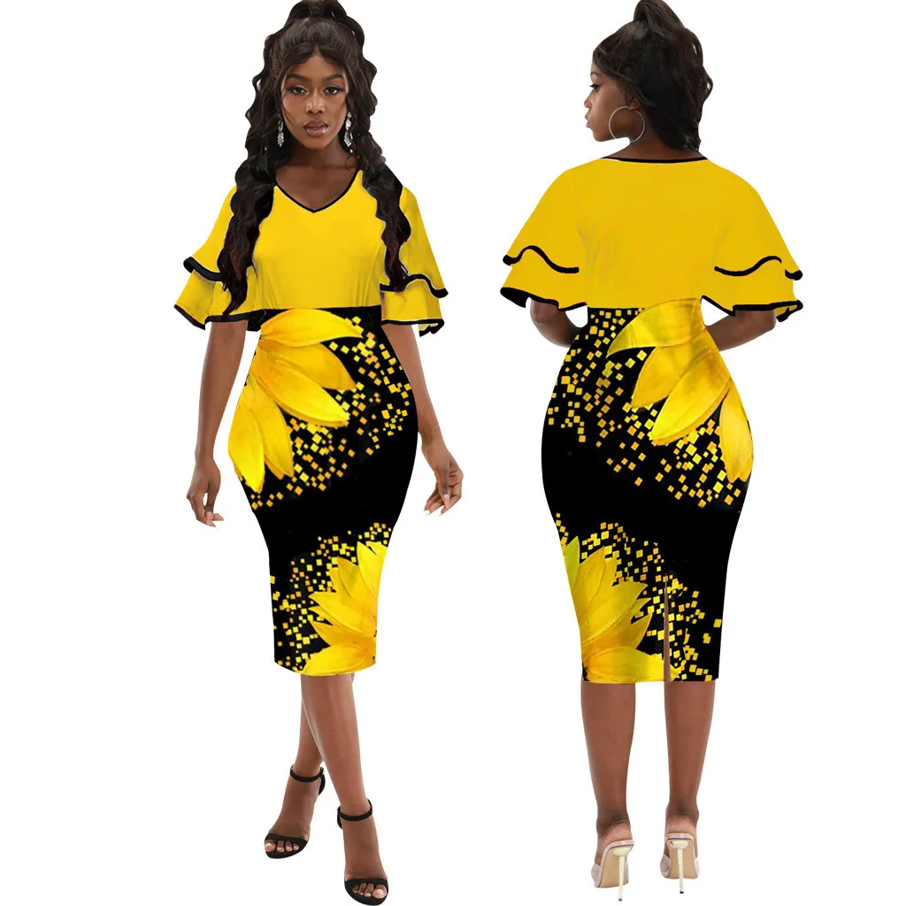 Women Sexy Printed V-neck Short-sleeved Dress 9 Women Sexy Printed V-neck Short-sleeved Dress - Image 9