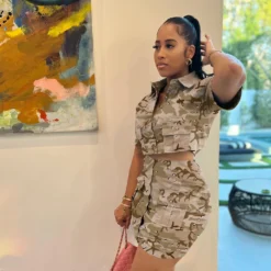 Women Solid Button Pocket Top And Camouflage Skirt Two-Piece Set -Deals Toggenix Store 037ef756c7122f25