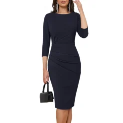 Women Fall Winter Elegant Pleated Round Neck Bodycon Dress 13 Women Fall Winter Elegant Pleated Round Neck Bodycon Dress -Deals Toggenix Store 039804dbb0534388