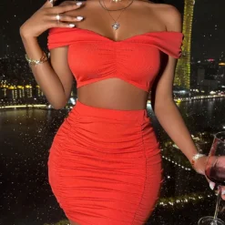 Summer Casual Sexy Women's Sexy Solid Color Off Shoulder Skirt Set