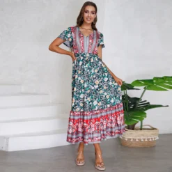 Women's Summer V-Neck Ruffle Sleeve Floral Print Long Dress 27 Women's Summer V-Neck Ruffle Sleeve Floral Print Long Dress -Deals Toggenix Store 03d46318f1559a21