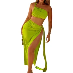 Women Summer Solid Gathered Backless Top And Slit Skirt Casual Two-piece Set 29 Women Summer Solid Gathered Backless Top And Slit Skirt Casual Two-piece Set -Deals Toggenix Store 03f0c2289c9612cc