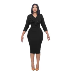 Women's Dress African Chic Elegant Beaded Ruffle V Neck Bodycon Dress -Deals Toggenix Store 04599bc9c76003ec
