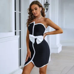 Spring Black And White Patchwork Bow Chic Elegant Low Back Women's Bandage Dress 25 Spring Black And White Patchwork Bow Chic Elegant Low Back Women's Bandage Dress -Deals Toggenix Store 04ec3f206ac80067