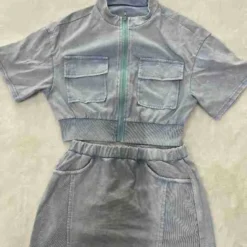 Women Casual Washed Patchwork Pocket Top And Skirt Two-piece Set -Deals Toggenix Store 056f2b6bcaad8d2d