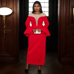 Round Neck See-Through Beaded Flare Sleeve Sexy Peplum Dress -Deals Toggenix Store 05809eaa486adc2b