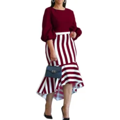 Women's Stripe Irregular Patchwork Mermaid Dress Chic Career Dress -Deals Toggenix Store 05ea706ed59a5490