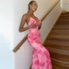 Women Summer Printed Backless Halter Neck Strappy Mermaid Dress
