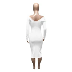 V-Neck Off-Shoulder Ribbed Slim Sexy Dress