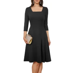 Summer Chic Pleated Solid Mid Waist Square Neck Zip Cozy A-Line Dress -Deals Toggenix Store 085cdcb96cf3d831