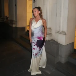 Women Printed Slit Holidays Backless Dress -Deals Toggenix Store 08ca2395900d6aaf