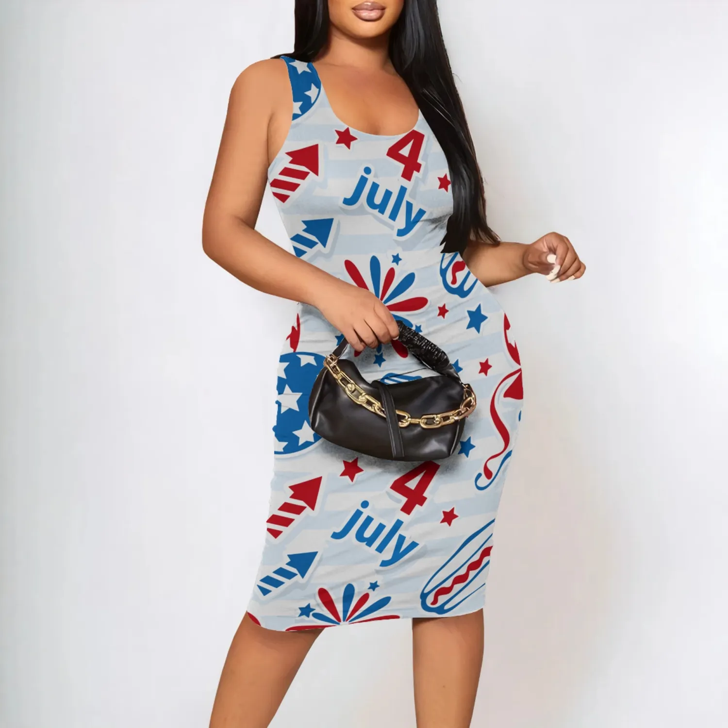 Women Vest Dress American American Flag Print Two-Piece Set Bodycon 1 Women Vest Dress American American Flag Print Two-Piece Set Bodycon