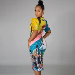 Women's Round Neck Print Fashion Giraffe Short Sleeve Dress