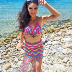 Women Sexy Crocheted Wave Pattern Fringed Beach Cover-up Dress Two-piece Set -Deals Toggenix Store 0a8a7ba638b69432