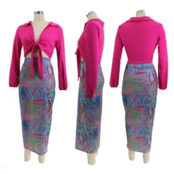 Women'S Fashion Solid Long Sleeve Tied Shirt Multi-Color Print Bodycon Skirt Two-Piece Set -Deals Toggenix Store 0a8b17d7b1275a82