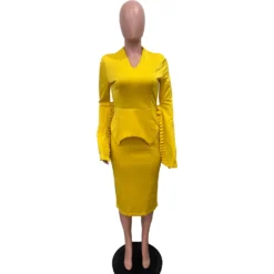 Women Solid Pleated Swing Sleeve V-Neck Dress -Deals Toggenix Store 0aa4eb6e2dd5b7e0