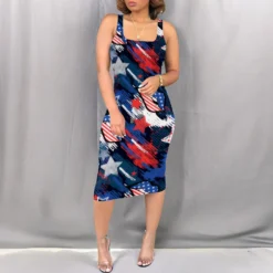 Print Strap Slim Sexy Midi Dress -Deals Toggenix Store 0b1403e01bb87e4a