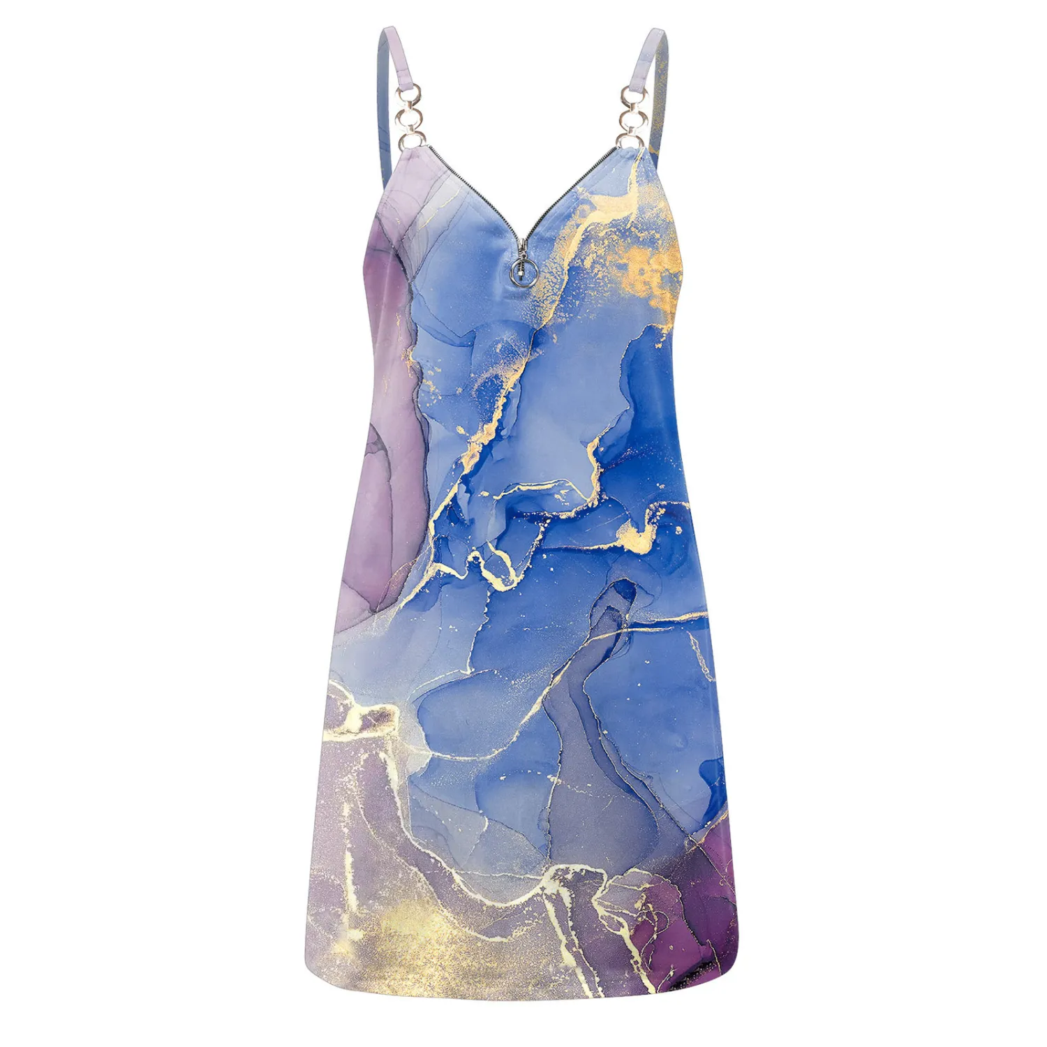 Fashion Print Zipper Plus Size Loose Sleeveless Strap Dress 11 Fashion Print Zipper Plus Size Loose Sleeveless Strap Dress - Image 11