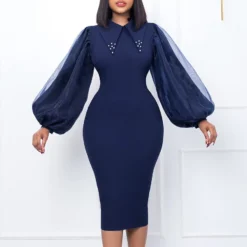 Women'S Spring Autumn Long Sleeve Plus Size Beaded Mesh Patchwork Career Bodycon Pencil Dress -Deals Toggenix Store 0b2ddbc206ca4d10