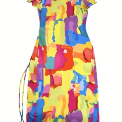 Sexy Multicolor Print Short Sleeve Drawstring Irregular Casual Dress -Deals Toggenix Store 0b36e2584065d258