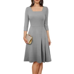 Summer Chic Pleated Solid Mid Waist Square Neck Zip Cozy A-Line Dress -Deals Toggenix Store 0b3a0f1d07f2cf6e