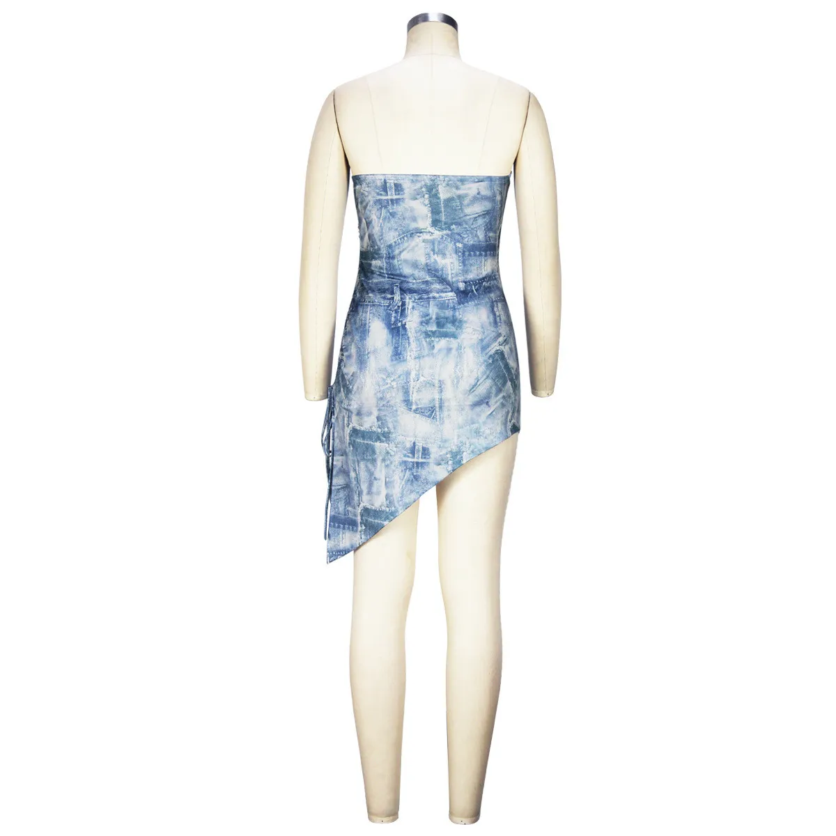 Strapless Print Dress Pleated Slit Tie Irregular Dress 3 Strapless Print Dress Pleated Slit Tie Irregular Dress - Image 3