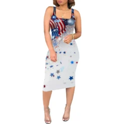 Print Strap Slim Sexy Midi Dress -Deals Toggenix Store 0bca3cdd2225e1fb