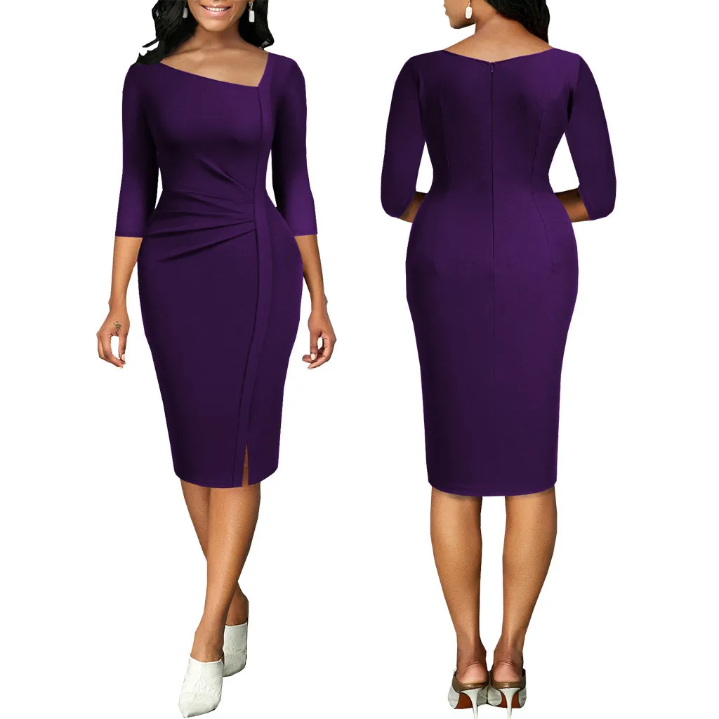 Sexy Solid Color L-neck Women's Dress 9 Sexy Solid Color L-neck Women's Dress - Image 9
