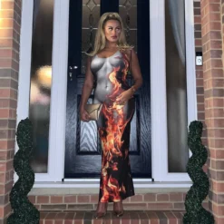 Women Sleeveless Flame Print Bodycon Dress -Deals Toggenix Store 0c58aee05a0d6fc9