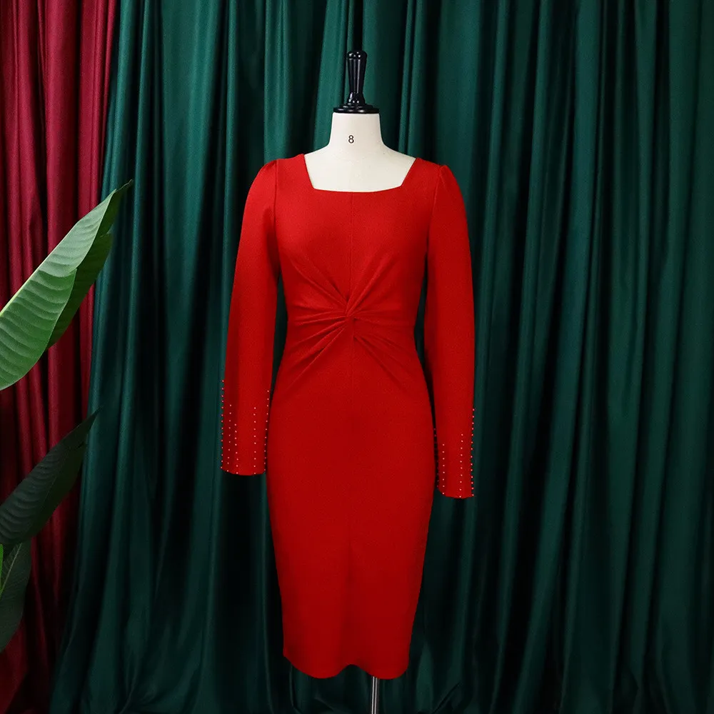 Plus Size Women Beaded Cape Knot Solid Dress 6 Plus Size Women Beaded Cape Knot Solid Dress - Image 6