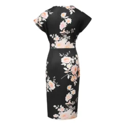 Women V-Neck Short Sleeve Pleated Floral Bodycon Dress -Deals Toggenix Store 0cb30e01ff1d69b8