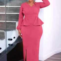 Women Long Sleeve V Neck Slit Dress -Deals Toggenix Store 0d6e9faffd618bef