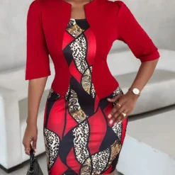 Plus Size Women 's Printed Fashion Career Bodycon Dress -Deals Toggenix Store 0db8bb6d2f091fe3