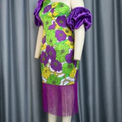 Women Slash Shoulder Balloon Sleeve Floral Print Tassel Dress -Deals Toggenix Store 0e9d061d45b65817