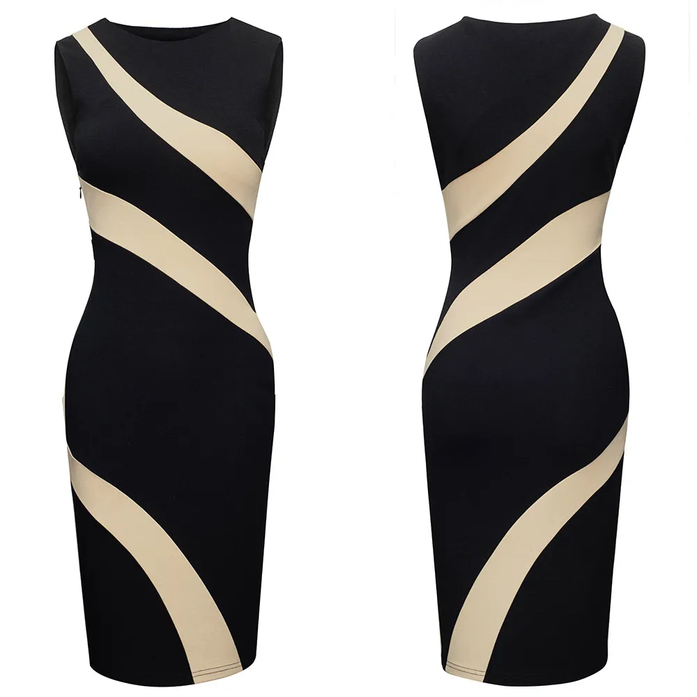 Women Summer Round Neck Sleeveless Colorblock Zip Dress 2 Women Summer Round Neck Sleeveless Colorblock Zip Dress - Image 2