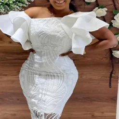 Pullover Midi Dress Chic Career High Waist Lace Slit Solid Off Shoulder White Dress -Deals Toggenix Store 0f308d8bf4f239ae