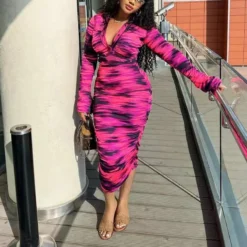 Women's Spring And Summer Printed Fashion Casual Pleated Long Sleeve Slim Chic Long Dress 36 Women's Spring And Summer Printed Fashion Casual Pleated Long Sleeve Slim Chic Long Dress -Deals Toggenix Store 0f7590533ff36371