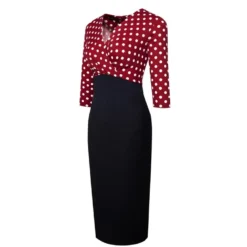 Chic Elegant Women's Strapless Patchwork V-Neck Colorblock Work Dress -Deals Toggenix Store 0f9b72646116eb52