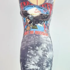 Women's Fashionable Sexy Slim Tank Dress Tie Dye Eagle Print Sleeveless Tight Fitting Dress -Deals Toggenix Store 1063155fe3efa5da