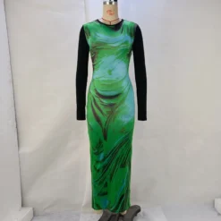 Women's Spring And Summer Fashion Round Neck Printed Long Sleeve Slim Waist Bodycon Dress -Deals Toggenix Store 1075ed798a81eae6