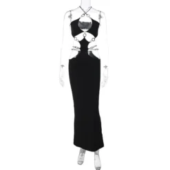 Women's Summer Sexy Low Cut Hoop Patchwork Halter Neck Low Back Slit Dress -Deals Toggenix Store 109bbe099bfd43eb