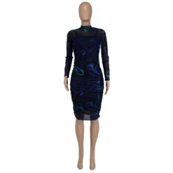 Women's See-Through Mesh Sling Print Sexy Two Piece Dress