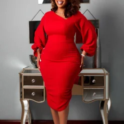 Women's Slash Shoulder Long Sleeve Fashion OL Chic Career Dress -Deals Toggenix Store 10b473b899720f74